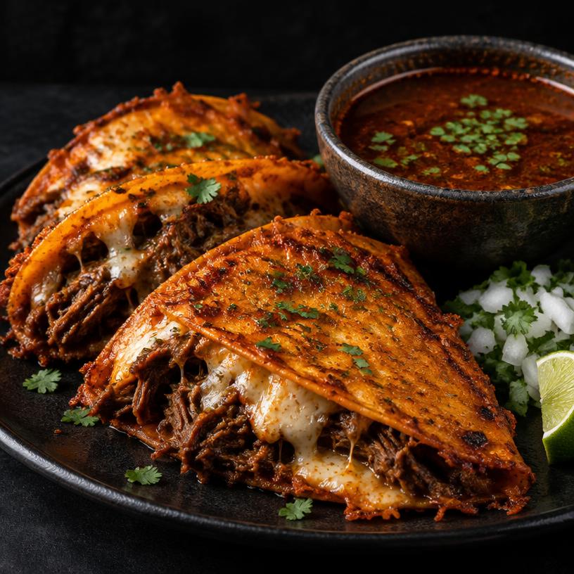 Quesabirria tacos with consomé